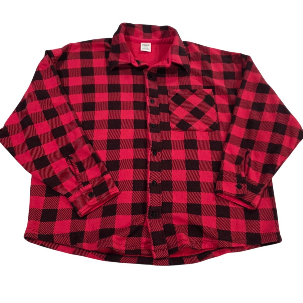 Pink Victoria Secret Button Up Top Womens Red Black L Buffalo Plaid Fleece Comfy
